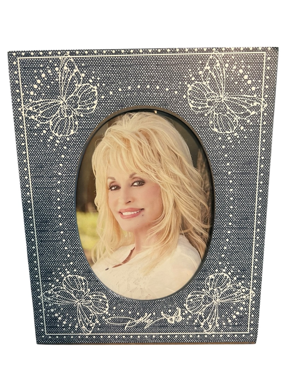 Navy Blue Butterfly Oval Photo Frame